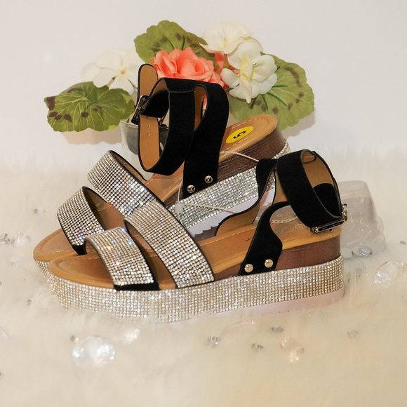 Sandals Rhinestone Ankle Strap Crystal Platform - Picture 5 of 6